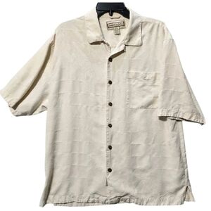 Vintage 90s Jamaica Jaxx Silk Resort Tropical Shirt XL Jacquard Palm Tree